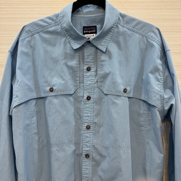 Patagonia Light Blue Plaid Long Sleeve Button Up Shirt Men’s Large - Picture 1 of 6